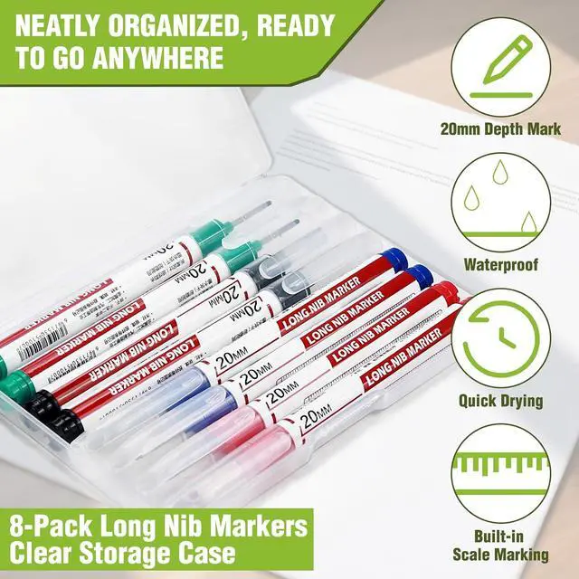 Alt view image 3 of 7 - 8pcs Long Nib Marker, Long Head Deep Hole Marker Pens, Waterproof Construction Markers Marking Tool, Multi-Purpose Deep Reach Pen Makes For Metal, Carpenter, Woodworking, Gift for Father's Day