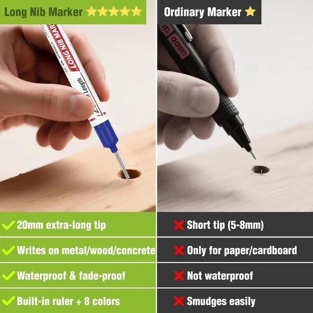 Alt view image 5 of 7 - 8pcs Long Nib Marker, Long Head Deep Hole Marker Pens, Waterproof Construction Markers Marking Tool, Multi-Purpose Deep Reach Pen Makes For Metal, Carpenter, Woodworking, Gift for Father's Day