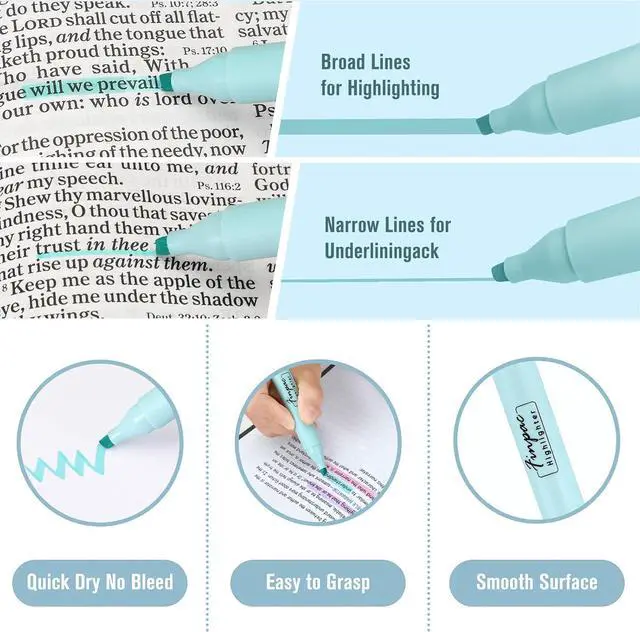 Alt view image 3 of 7 - FINPAC Bible Highlighters, 6-Pack Aesthetic Highlighters, Chisel Tip No Bleed Fast-dry Markers Pen for Bible Study Journal Planners Drawing Notebook