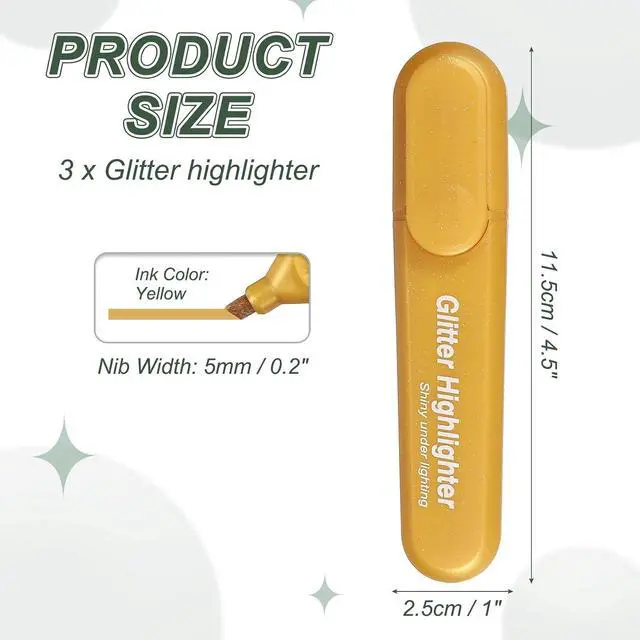 Alt view image 2 of 6 - PATIKIL Glitter Highlighters, 3 Pack Sparkly Highlighters No Bleeds, Yellow