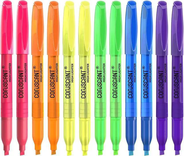Main image of coruscant Highlighter - 12 pack color highlighter, color transparent visible fluorescent pen shell, wide chisel point mark, fluorescent pen, school, office