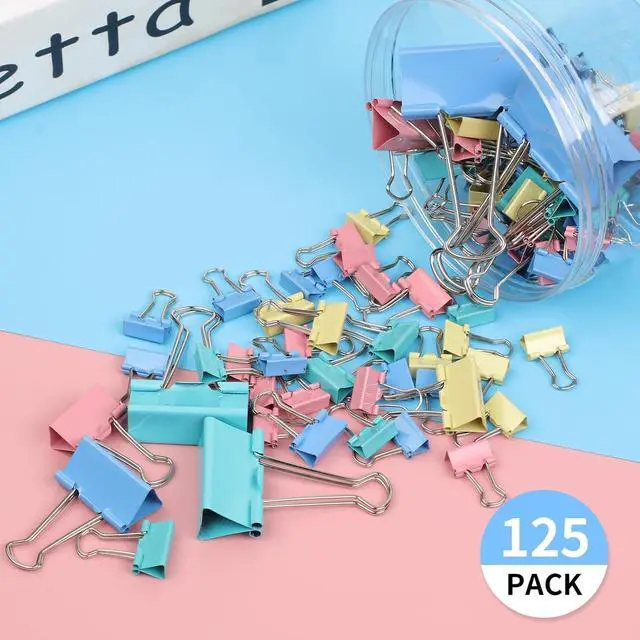 Alt view image 4 of 7 - Joyberg 125Pcs Binder Clips Colored, Binder Clips Assorted Sizes, 6 Sizes Binder Paper Clips for Office Supplies/Home/School (Blue, Pink, Yellow, Green)