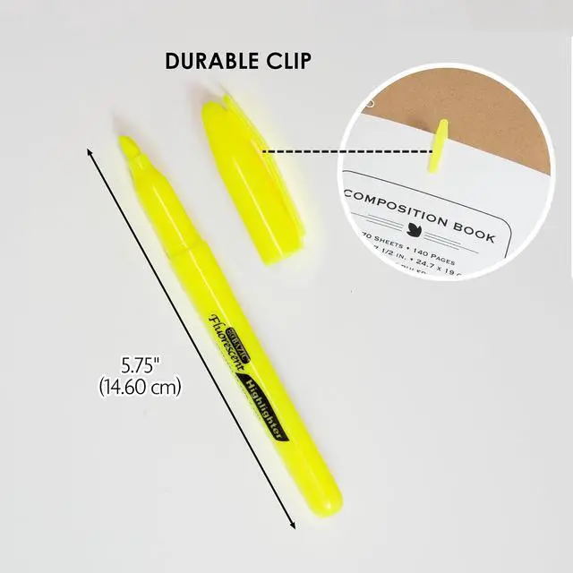 Alt view image 2 of 7 - BAZIC PRODUCTS Yellow Pen Style Highlighters, Chisel Tip, Pocket Clip, 5 Ct
