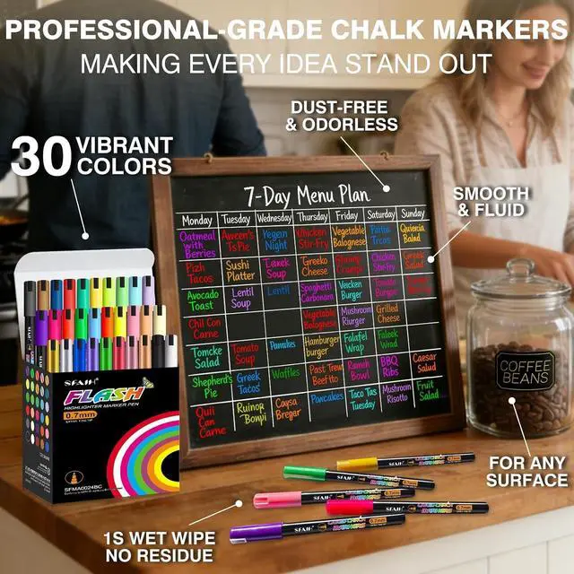 Alt view image 2 of 7 - SFAIH Liquid Chalk Markers for Blackboard, 8 Vibrant Colors 0.7 Fine Tip