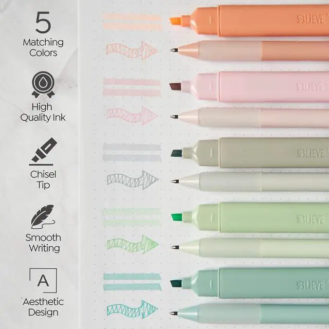Alt view image 2 of 7 - BLIEVE Bible Highlighters And Pens No Bleed, Chisel Tip & Rollerball Pens, Multicolor Ink, Comfort Grip & Fast Dry, Cute Bible Journaling (PASTEL)