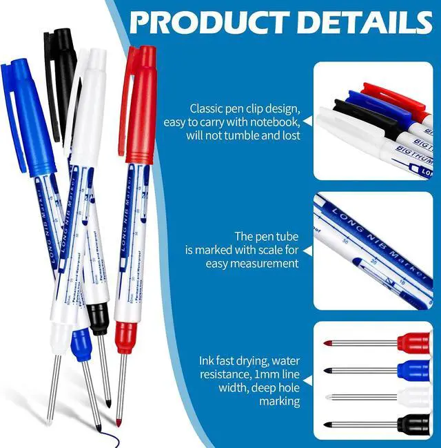 Alt view image 3 of 7 - Gersoniel 4 Pcs Long Nib Marker 30 mm Deep Hole Marker 4 Colors