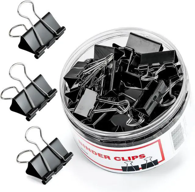 Main image of Binder Clips, 48 Pcs Medium Binder Clips, Kalerr Black Binder Clip Medium, 1.25 Inches Office Clip with Container, Paper Binder Clip Office Supplies, Paper Clamps Bulk for Office, Home, School
