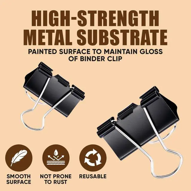 Alt view image 4 of 7 - Binder Clips, 48 Pcs Medium Binder Clips, Kalerr Black Binder Clip Medium, 1.25 Inches Office Clip with Container, Paper Binder Clip Office Supplies, Paper Clamps Bulk for Office, Home, School