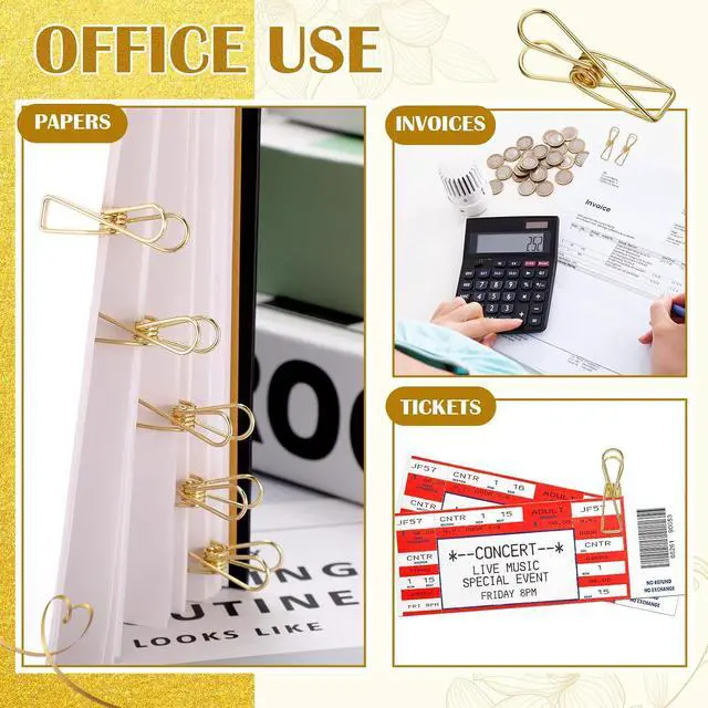 Alt view image 4 of 7 - Sabary 100 Pcs Paper Clip Metal Wire Clothespin,Small,Gold