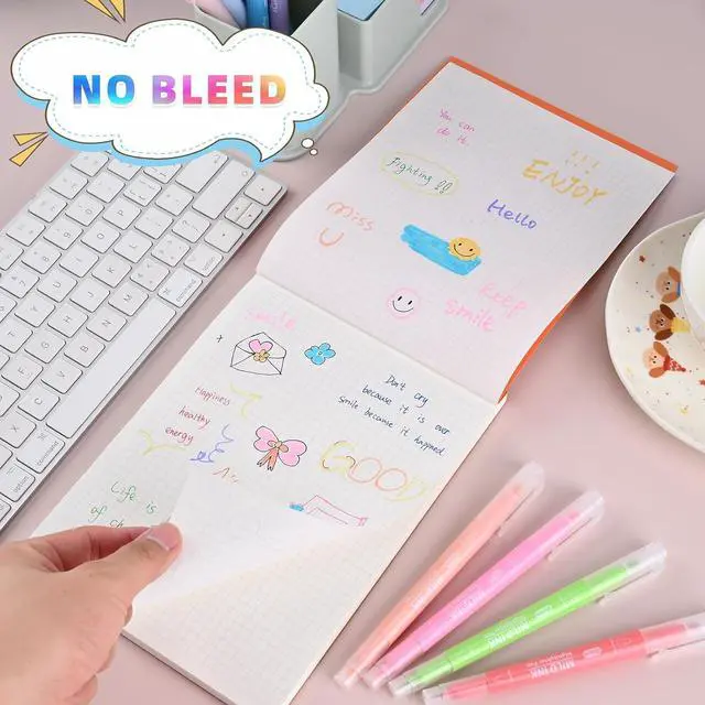 Alt view image 4 of 7 - 10 Pcs Aesthetic Highlighters and Gel Pens Set - 8 Colors Dual Tip Pastel Highlighters (Chisel & Fine Tips) & 2 Pcs 3-in-1 Multicolor Gel Pens for Journaling, School Supplies, Textbooks