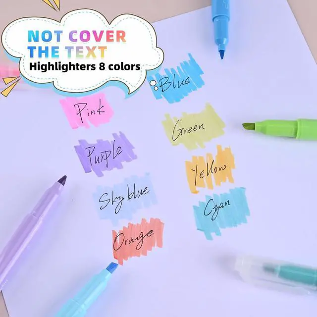 Alt view image 6 of 7 - 10 Pcs Aesthetic Highlighters and Gel Pens Set - 8 Colors Dual Tip Pastel Highlighters (Chisel & Fine Tips) & 2 Pcs 3-in-1 Multicolor Gel Pens for Journaling, School Supplies, Textbooks