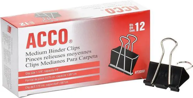 Main image of ACCO Binder Clips, Medium, Black, 12 per Box, 2 Boxes (72062)