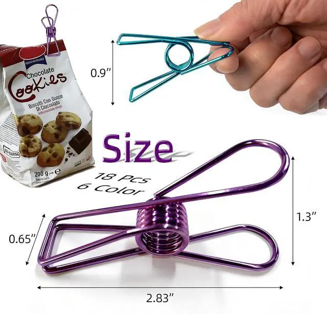 Alt view image 2 of 7 - 18 Pcs Metal Chip Clips, 2.8 Inch Large Bag Clips