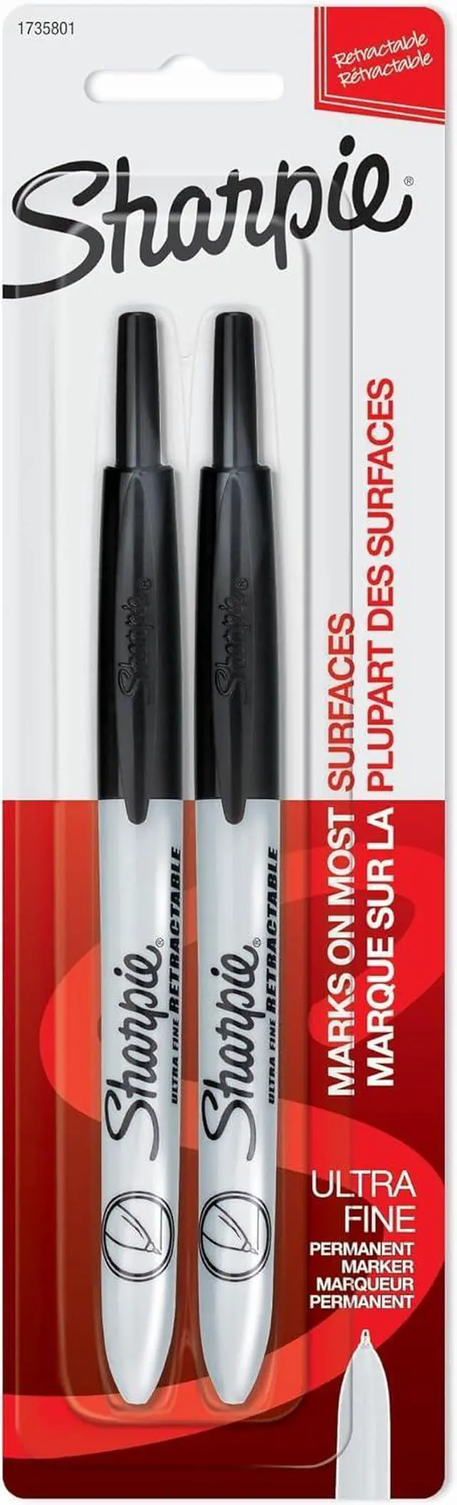 Main image of Sharpie Retractable Permanent Markers, Ultra Fine Point, Black, 2 Count