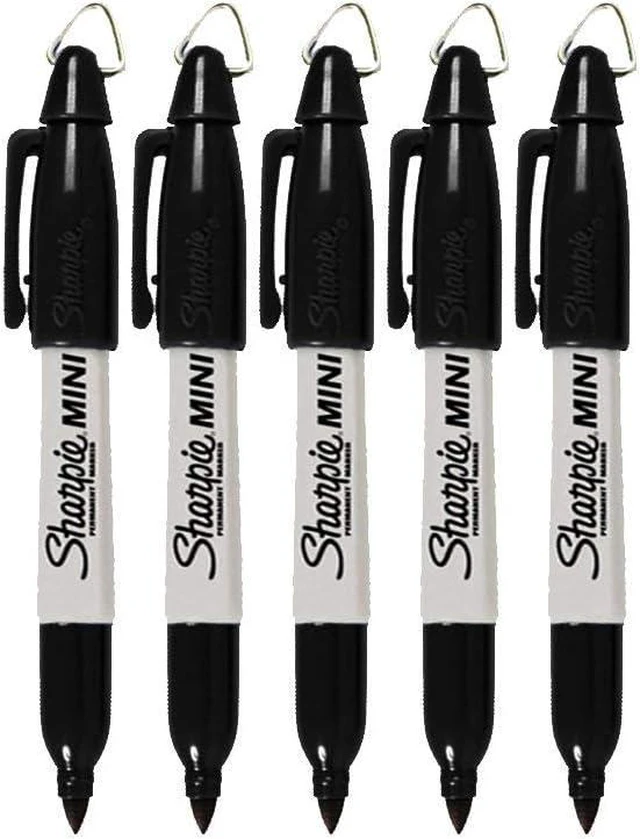 Main image of Sharpie Mini Permanent Markers with Golf Keychain Clips, Fine Point, Black Ink, Pack of 5