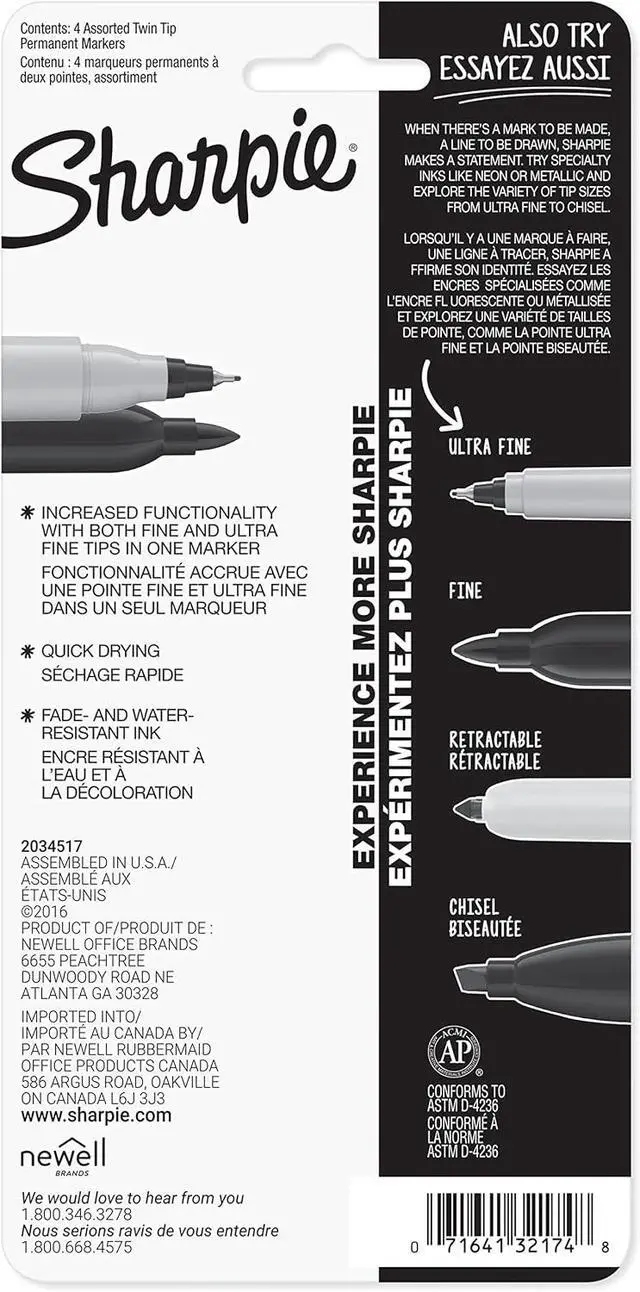 Alt view image 6 of 6 - Sharpie Twin Tip Permanent Markers, Fine and Ultra Fine, Black, 4 Count