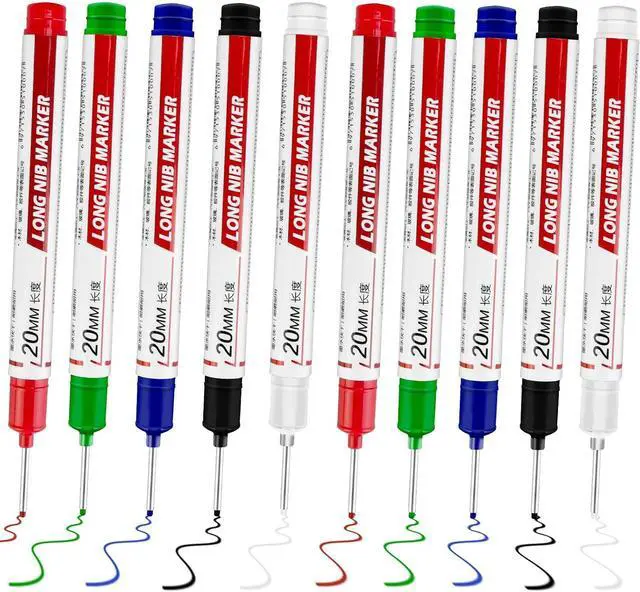 Main image of 10 Pcs Long Head Deep Hole Marker - Long Nib Markers, Multi-purpose Deep Hole Marker Pens, Quick Dry Waterproof Colorful Carpenter Pen Markers for Construction Bathroom Woodworking