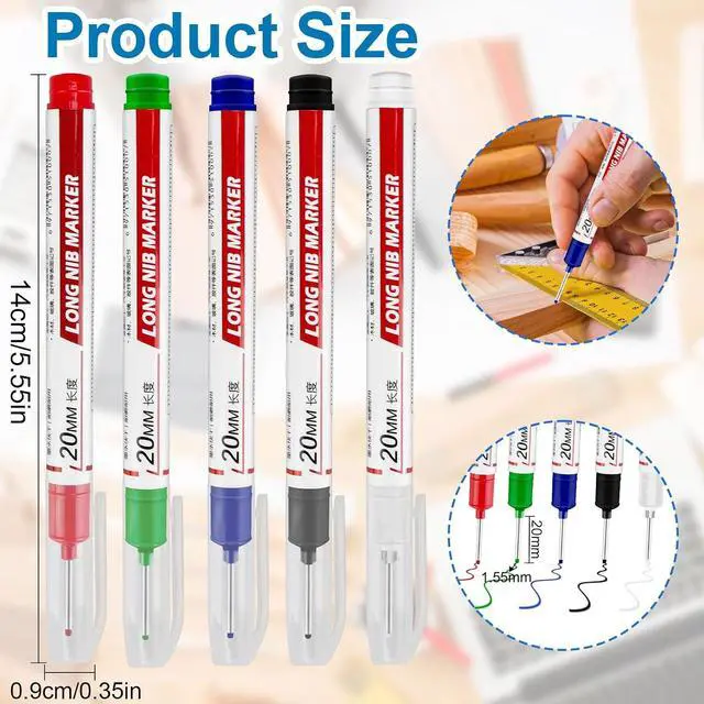 Alt view image 2 of 6 - 10 Pcs Long Head Deep Hole Marker - Long Nib Markers, Multi-purpose Deep Hole Marker Pens, Quick Dry Waterproof Colorful Carpenter Pen Markers for Construction Bathroom Woodworking