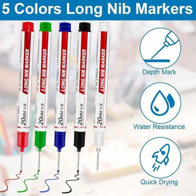 Alt view image 3 of 6 - 10 Pcs Long Head Deep Hole Marker - Long Nib Markers, Multi-purpose Deep Hole Marker Pens, Quick Dry Waterproof Colorful Carpenter Pen Markers for Construction Bathroom Woodworking