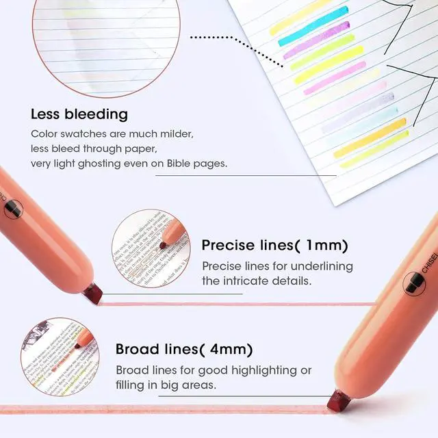 Alt view image 5 of 7 - WRITECH Retractable Highlighters Assorted Colors: Chisel Tip Click Aesthetic Highlighter Marker Pens Pack Multi Colored Ink No Bleed Smear for Highlighting Journaling (6ct Neon)