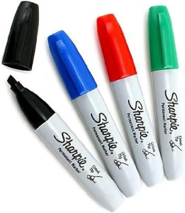 Main image of Sharpie Permanent Marker, Chisel Tip, Black, Blue, Red, Green, 1 of Each Color