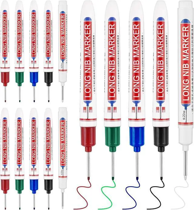 Main image of 15 Pcs Long Nib Marker Pens with 20 mm Long Head Nose Tip, Colorful