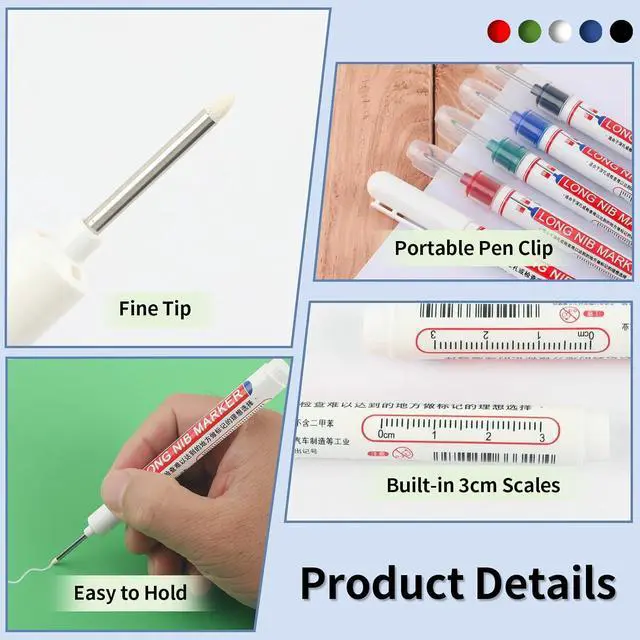 Alt view image 4 of 7 - 15 Pcs Long Nib Marker Pens with 20 mm Long Head Nose Tip, Colorful