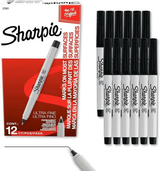 Main image of Sharpie Permanent Markers, Ultra Fine Tip, Black, 12 Count - Quick Drying, Fade Resistant