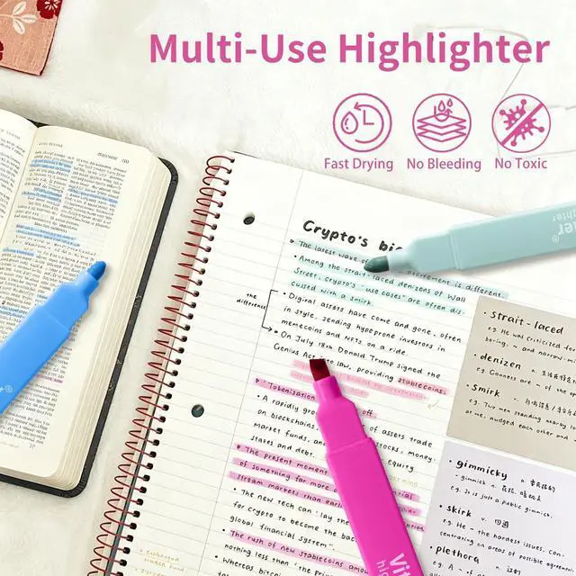 Alt view image 4 of 7 - Piochoo Dual Tip Highlighters, 8 Colored Bible Highlighter Pen Set,Cute Highlighter Assorted Colorsfor Students, Artists,Journaling Office School Supplies