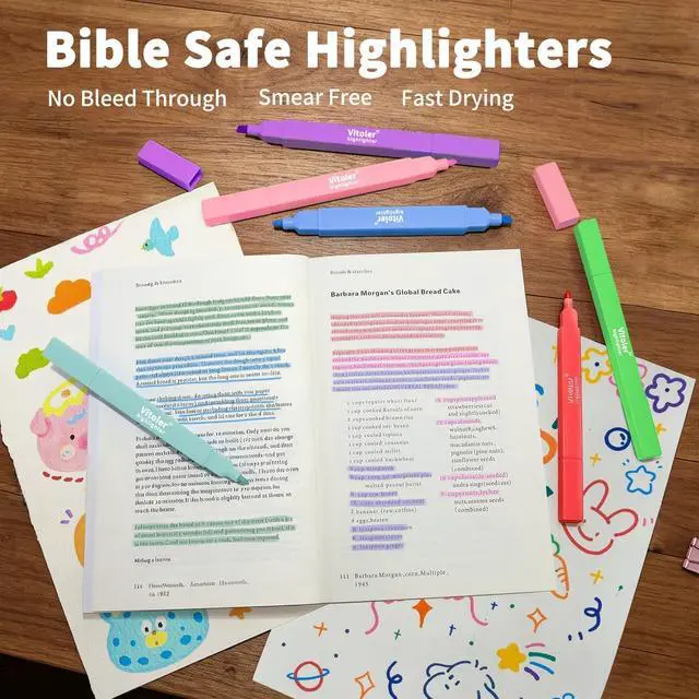 Alt view image 5 of 7 - Piochoo Dual Tip Highlighters, 8 Colored Bible Highlighter Pen Set,Cute Highlighter Assorted Colorsfor Students, Artists,Journaling Office School Supplies