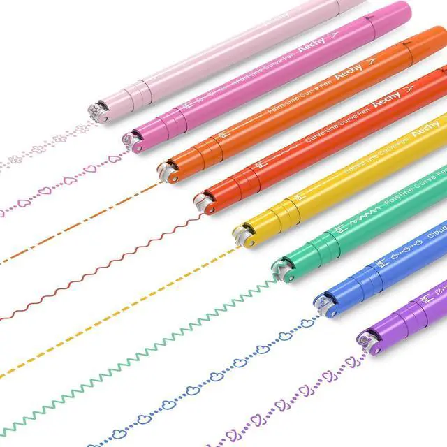 Main image of AECHY Dual Tip Curve Highlighter Pens, 8 Patterns, 8 Colors, 8 Pack