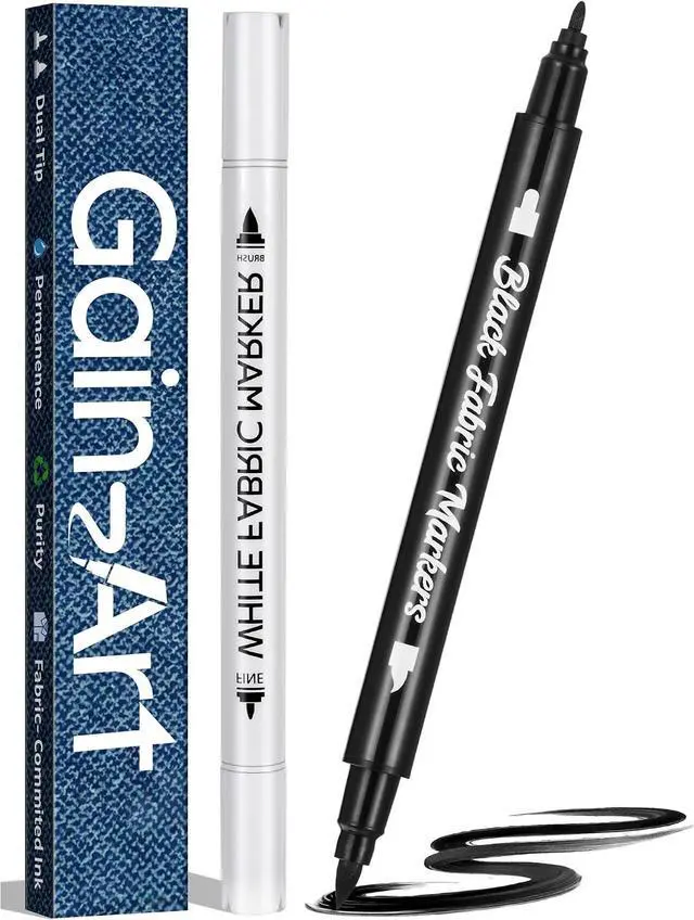 Main image of Gain-Art Fabric Marker for Clothes 2PCS, Wash-Resistant, No Bleed, Quick Dry Professional Dual Tip Pen, Permanent Paint for Clothing, Canvas Cover Stains, DIY Art Crafting White &Black