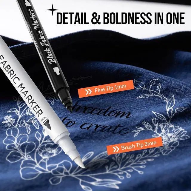 Alt view image 2 of 7 - Gain-Art Fabric Marker for Clothes 2PCS, Wash-Resistant, No Bleed, Quick Dry Professional Dual Tip Pen, Permanent Paint for Clothing, Canvas Cover Stains, DIY Art Crafting White &Black