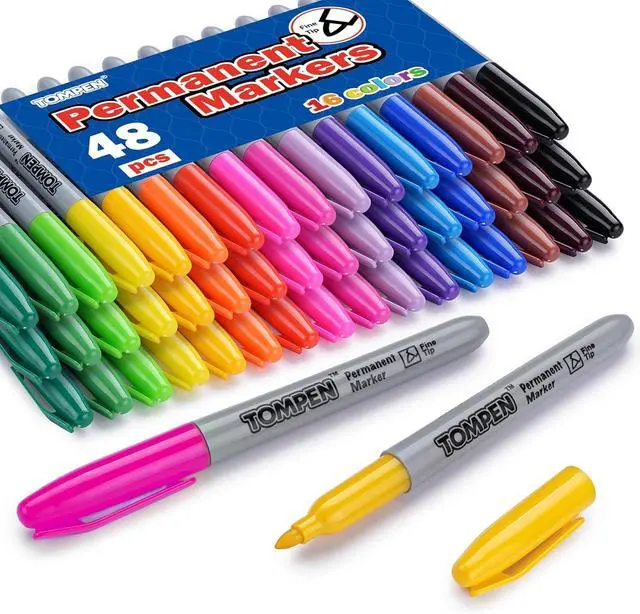 Main image of Permanent Markers,Fine Tip,48 Pack Bulk,16 Assorted Colors,Waterproof Permanent Marker Pens with Quick Drying on Wood,Plastic,Paper,Metal,Mirror for Christmas Gift Drawing Writing Poster