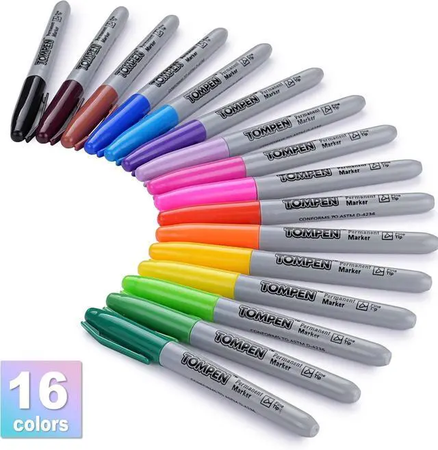 Alt view image 2 of 7 - Permanent Markers,Fine Tip,48 Pack Bulk,16 Assorted Colors,Waterproof Permanent Marker Pens with Quick Drying on Wood,Plastic,Paper,Metal,Mirror for Christmas Gift Drawing Writing Poster