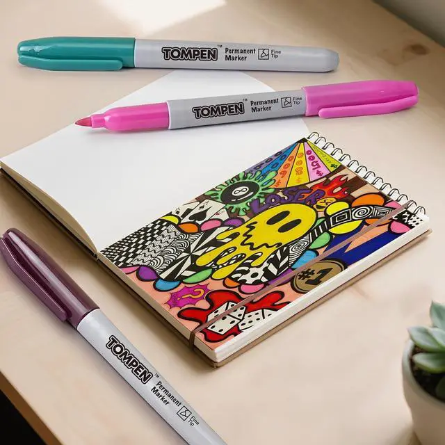 Alt view image 4 of 7 - Permanent Markers,Fine Tip,48 Pack Bulk,16 Assorted Colors,Waterproof Permanent Marker Pens with Quick Drying on Wood,Plastic,Paper,Metal,Mirror for Christmas Gift Drawing Writing Poster