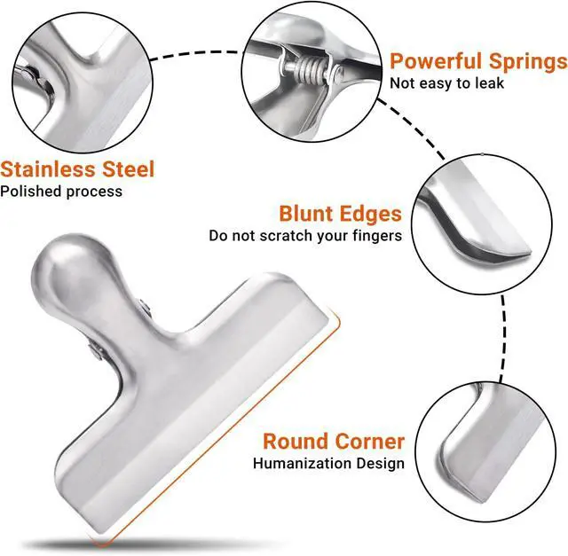 Alt view image 2 of 7 - 6 Pack Bag Clips, Stainless Steel Chip, Chip Clips Food Clip, Heavy Duty Air Tight Seal Kitchen Clip Snack Food Bag Clamp