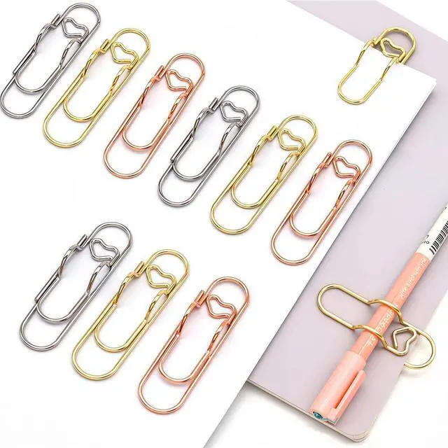 Main image of Heart Paper Clip Pen Holder for Notebooks, 9-Pack Metal Pen Clip
