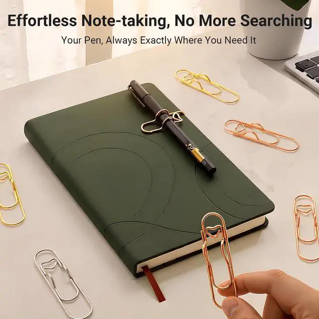 Alt view image 2 of 7 - Heart Paper Clip Pen Holder for Notebooks, 9-Pack Metal Pen Clip