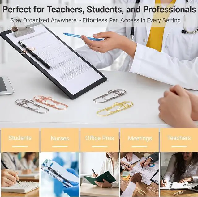 Alt view image 3 of 7 - Heart Paper Clip Pen Holder for Notebooks, 9-Pack Metal Pen Clip