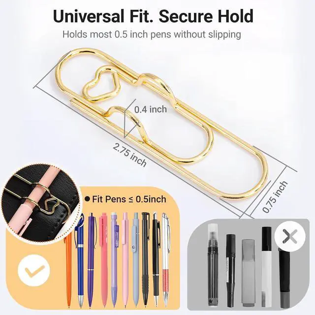Alt view image 6 of 7 - Heart Paper Clip Pen Holder for Notebooks, 9-Pack Metal Pen Clip