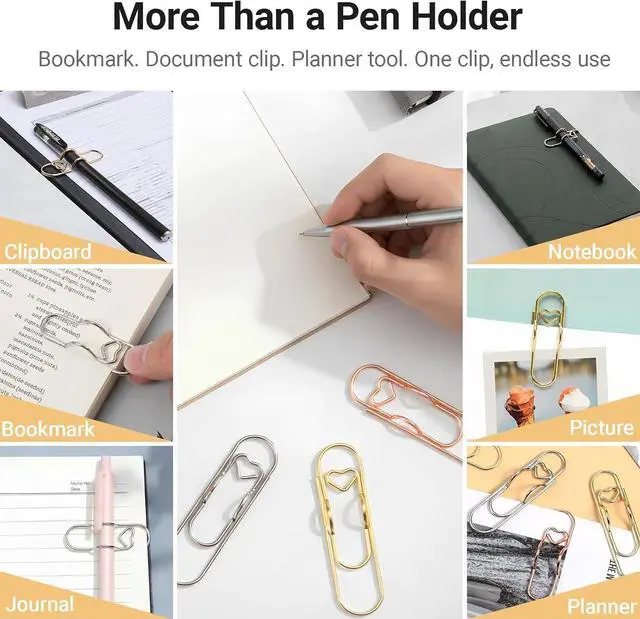 Alt view image 7 of 7 - Heart Paper Clip Pen Holder for Notebooks, 9-Pack Metal Pen Clip