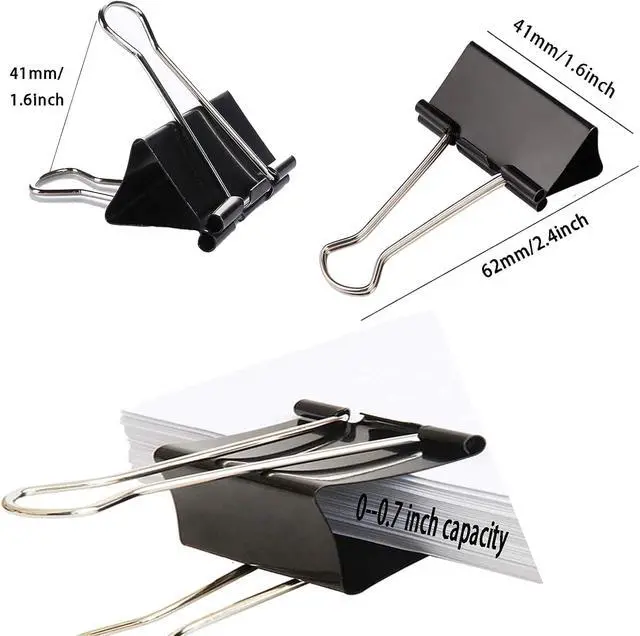 Alt view image 2 of 7 - Large Binder Clips 1.6 Inch (48 Pack),Binder Clips Large Size,Big Paper Clips Clamps for Office and Home Supplies, Black