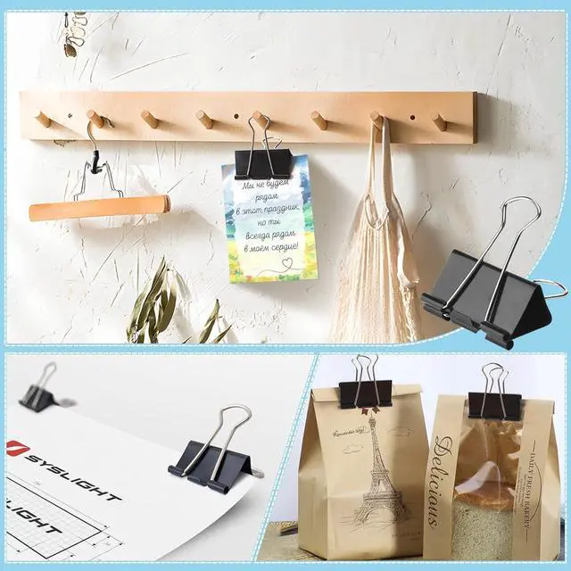 Alt view image 6 of 7 - Large Binder Clips 1.6 Inch (48 Pack),Binder Clips Large Size,Big Paper Clips Clamps for Office and Home Supplies, Black