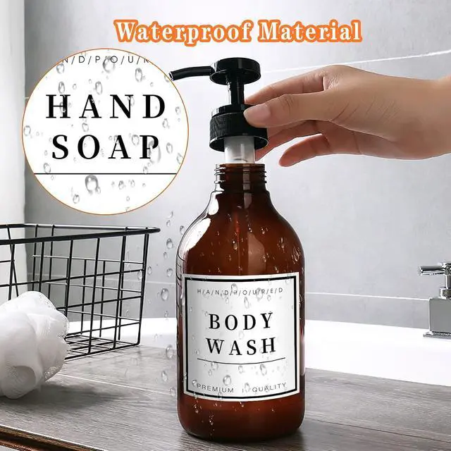 Alt view image 4 of 7 - 24 PCS Waterproof Soap Label Stickers, Bathroom/Kitchen Hand Soap Dispenser Labels for Glass/Plastic Bottles, Removable Cleaning Labels for Soap, Lotion, Shampoo and Conditioner (3 x 3 Inch)