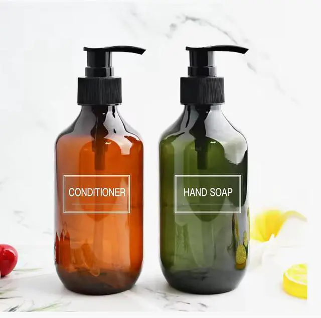 Alt view image 2 of 7 - 48PCS Clear Waterproof Labels for Bottles, Bathroom Hand Soap Shampoo and Lotion Stickers, Removable Transparent Bottle Label for bodywash and Conditioner Dispenser (White on Clear)