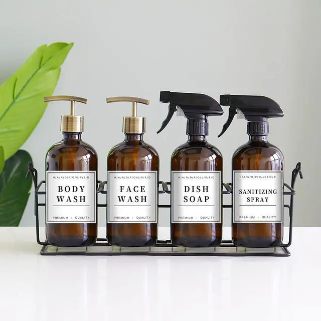 Alt view image 5 of 6 - 12 PCS Waterproof Glass/Plastic Bottle Labels - Farmhouse Bathroom/Kitchen Hand Soap Dispenser Label Stickers, Removable Cleaning Labels for Lotion, Shampoo and Conditioner