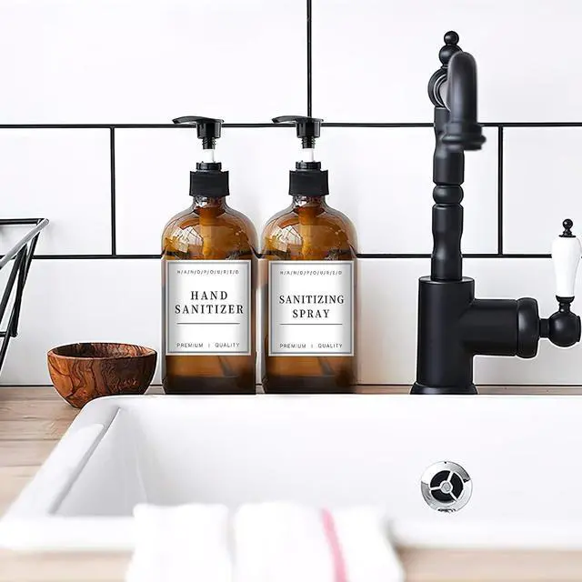 Alt view image 6 of 6 - 12 PCS Waterproof Glass/Plastic Bottle Labels - Farmhouse Bathroom/Kitchen Hand Soap Dispenser Label Stickers, Removable Cleaning Labels for Lotion, Shampoo and Conditioner