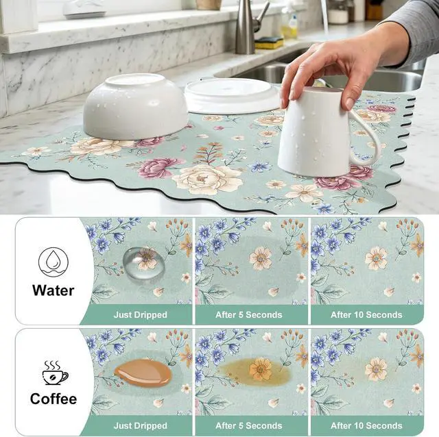 Alt view image 2 of 7 - Dish Drying Mat for Kitchen Counter, 16"x18" Absorbent Dish Mat