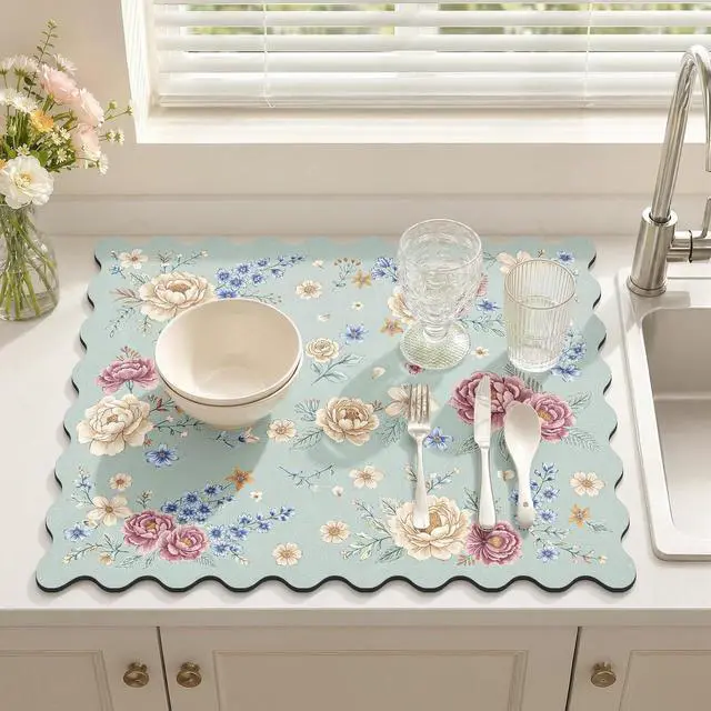 Main image of Dish Drying Mat for Kitchen Counter, 16"x18" Absorbent Dish Mat
